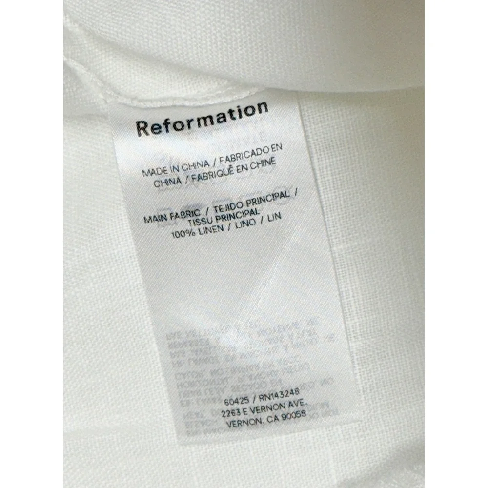 Reformation White 100% Linen 2 Piece Set XL Shirt and Large Wide Leg Pants Women